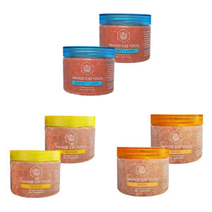 Two of each small tub of Savage Cat Food