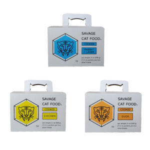 Three boxes of Savage Cat Food Cooked