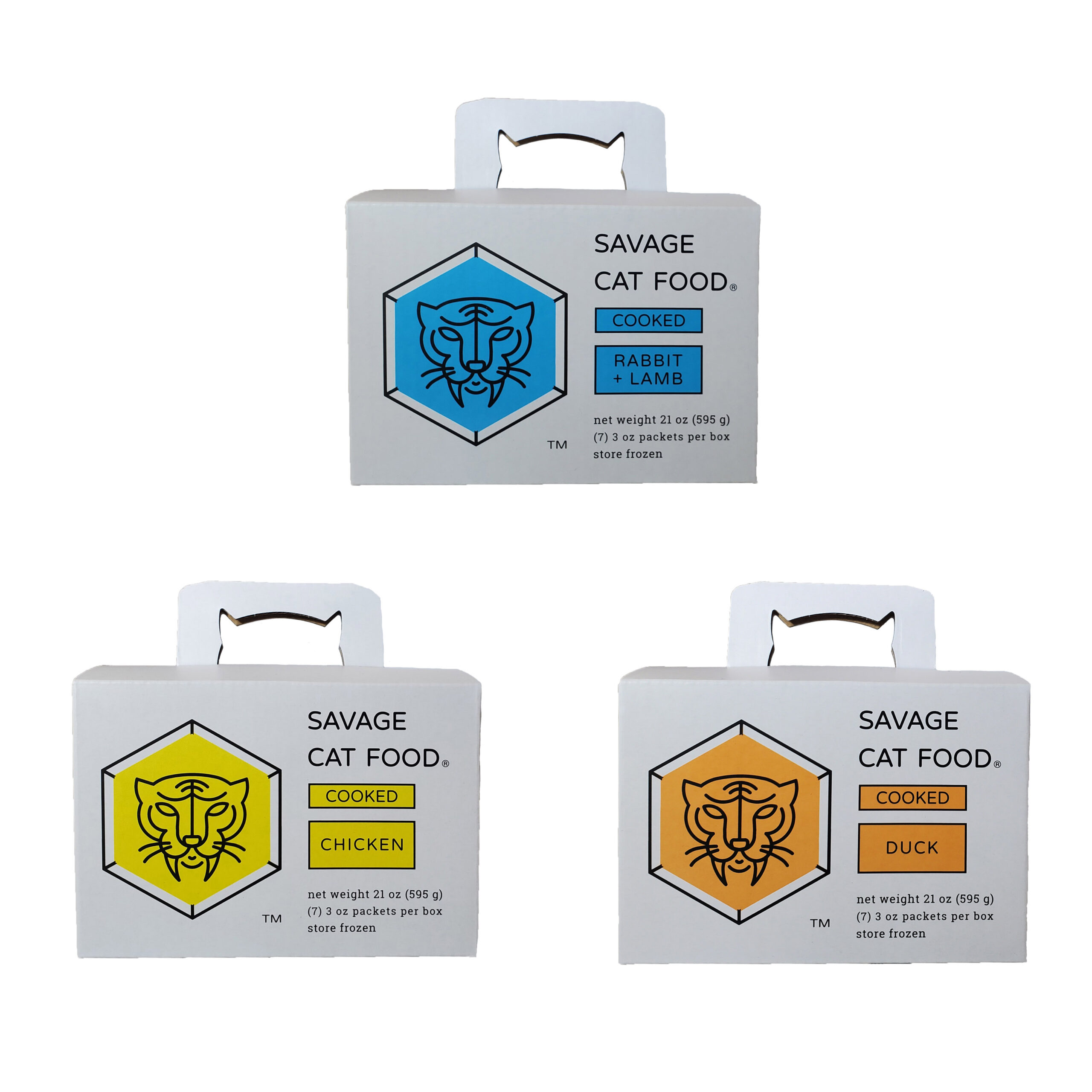 Three boxes of Savage Cat Food Cooked