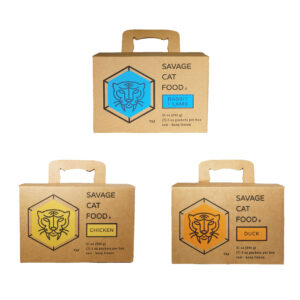 Three small boxes of Savage Cat Food Raw